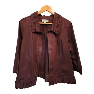 Christopher & Banks Brown Blazer with Ruffle Details